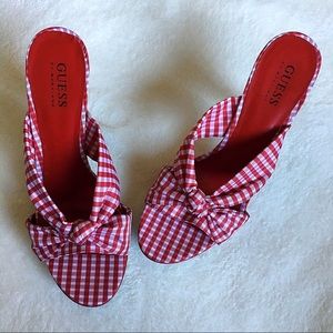 Guess Red/ White Plaid Heels
